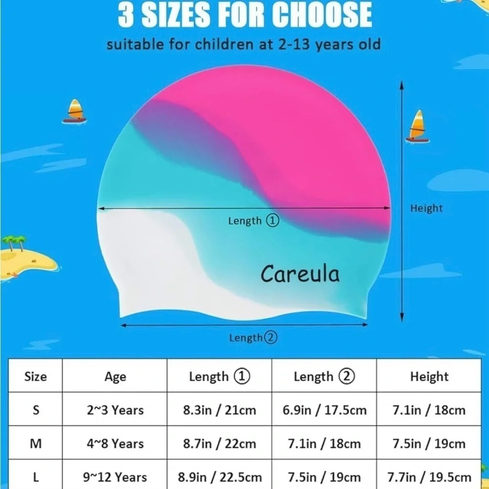 Careula Kids Swim Cap set of 2. Ages 4-8 Medium